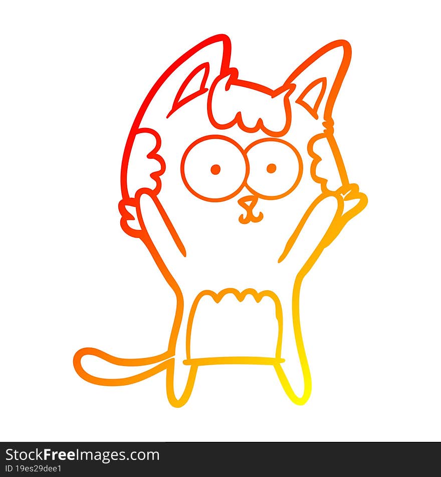 warm gradient line drawing of a happy cartoon cat