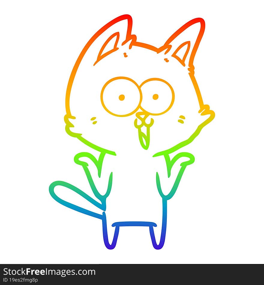 rainbow gradient line drawing funny cartoon cat