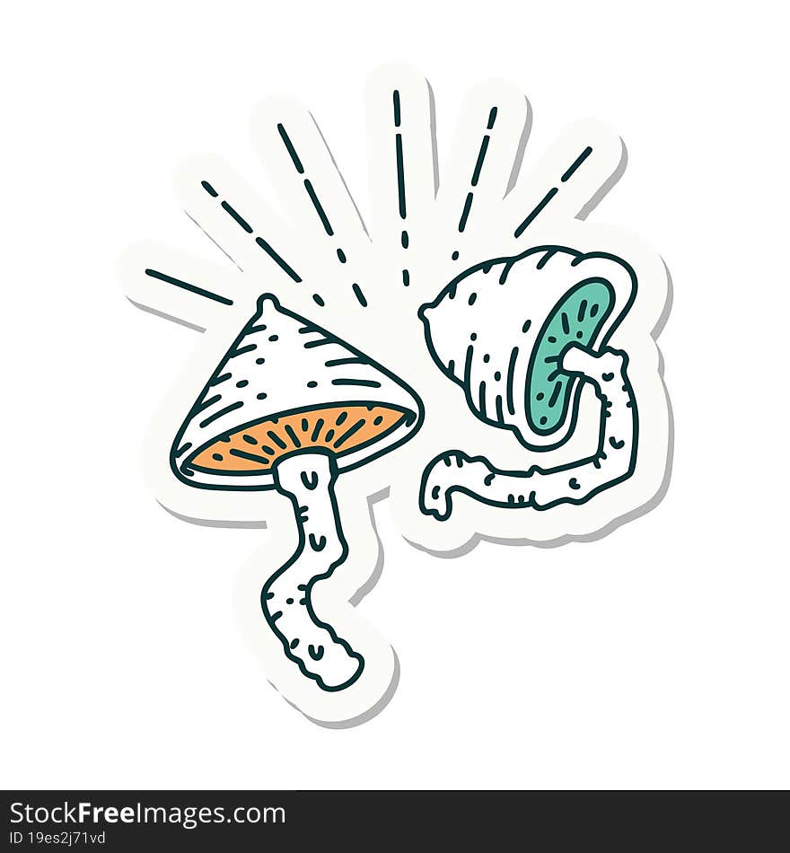 sticker of tattoo style mushrooms