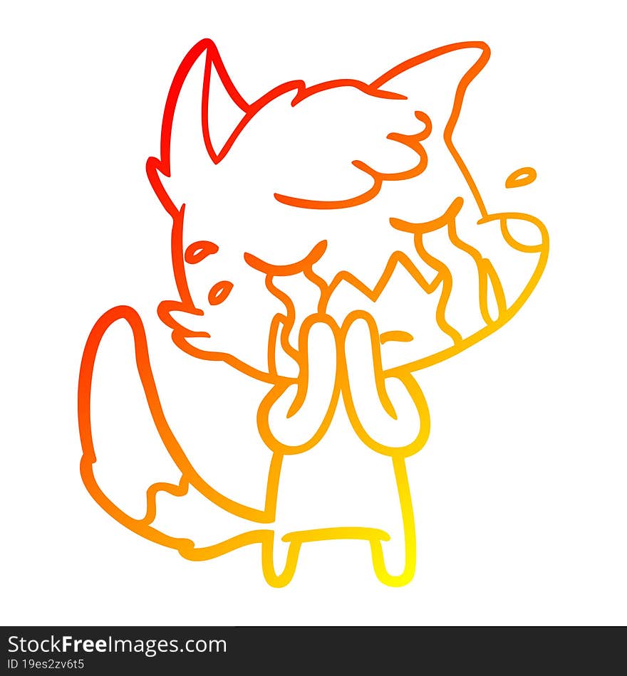 warm gradient line drawing crying fox cartoon