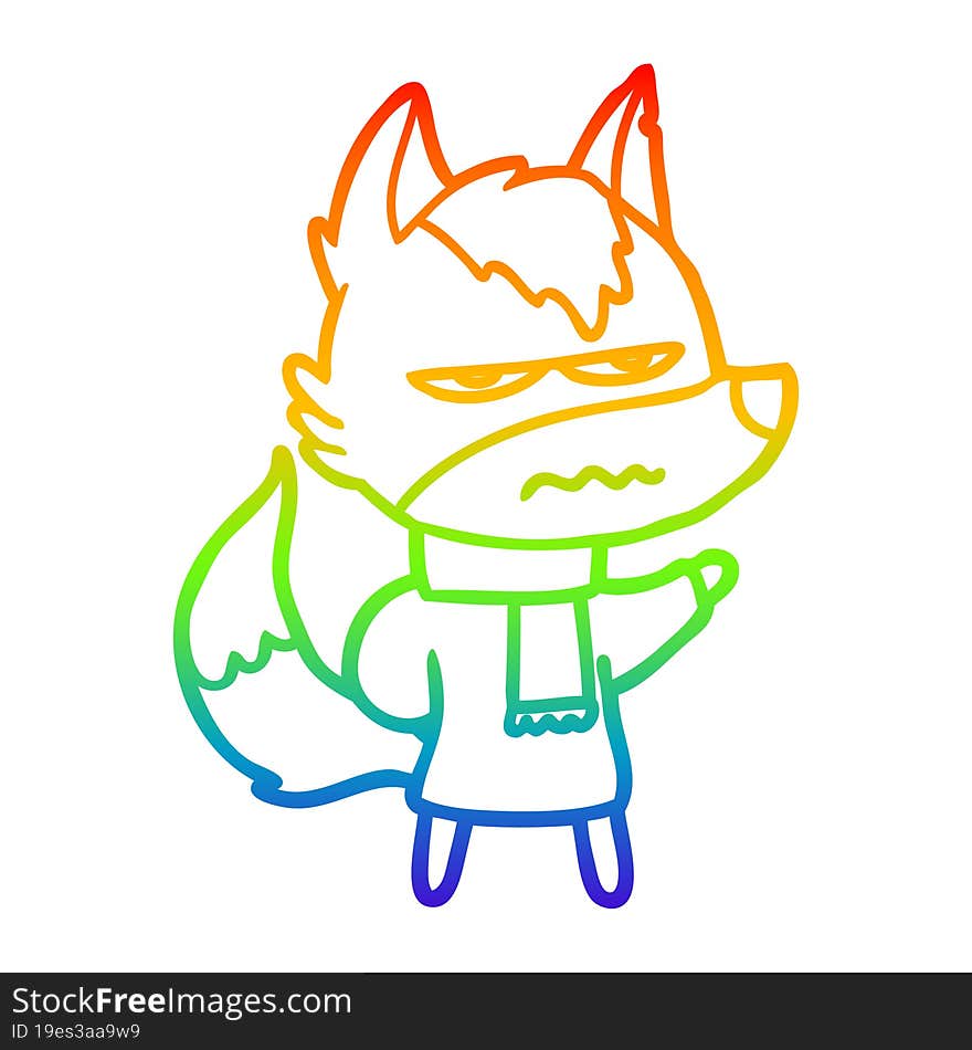 rainbow gradient line drawing cartoon annoyed wolf