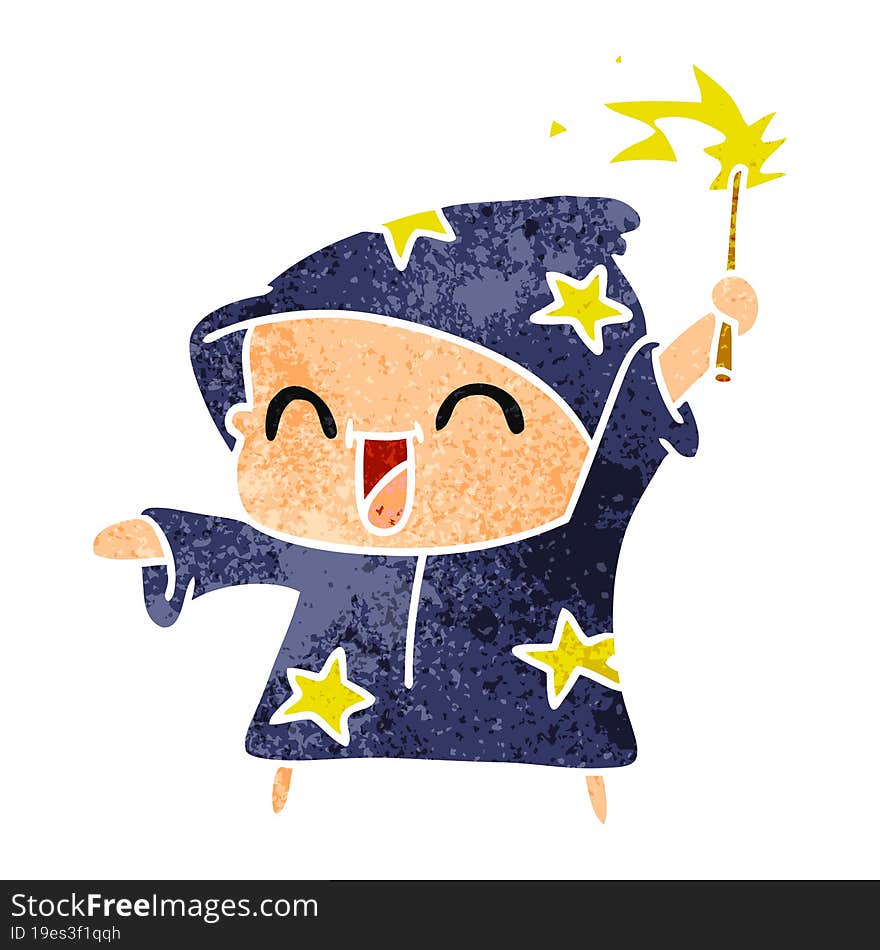 Retro Cartoon Of A Happy Little Wizard