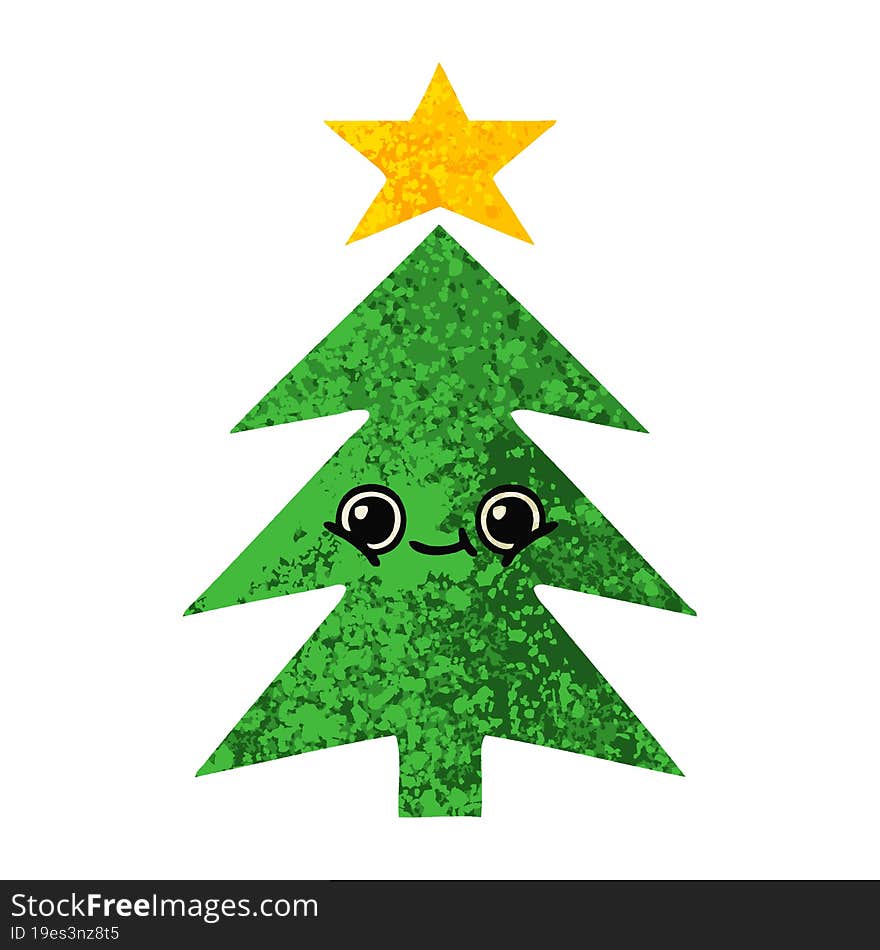 retro illustration style cartoon christmas tree