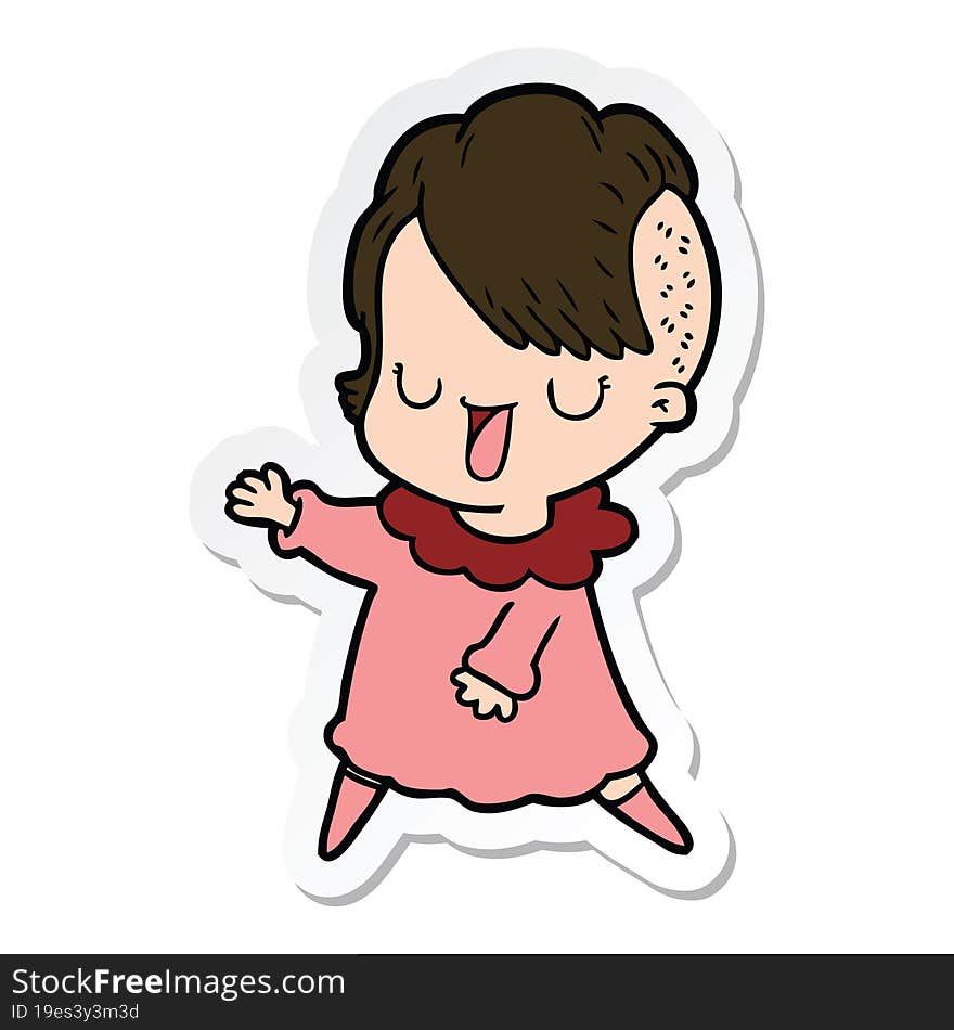 sticker of a cute cartoon girl with hipster haircut