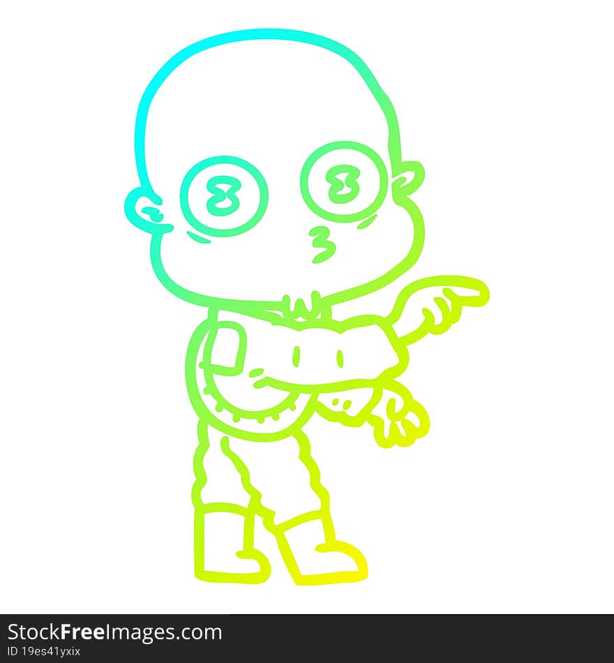 cold gradient line drawing cartoon weird bald spaceman pointing