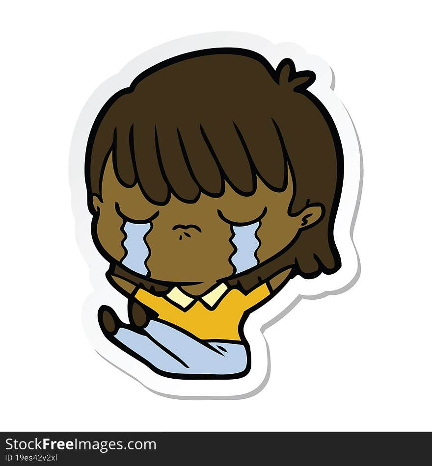 sticker of a cartoon woman crying