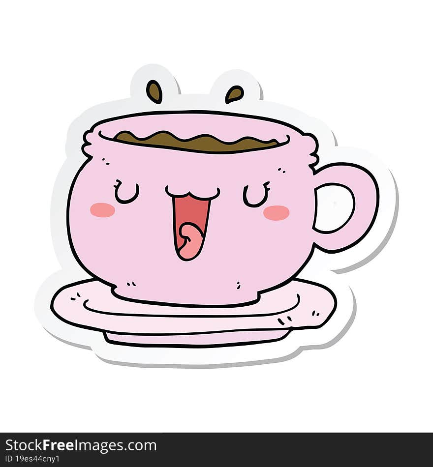 Sticker Of A Cute Cartoon Cup And Saucer