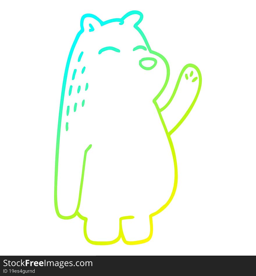 cold gradient line drawing cartoon polar bear waving