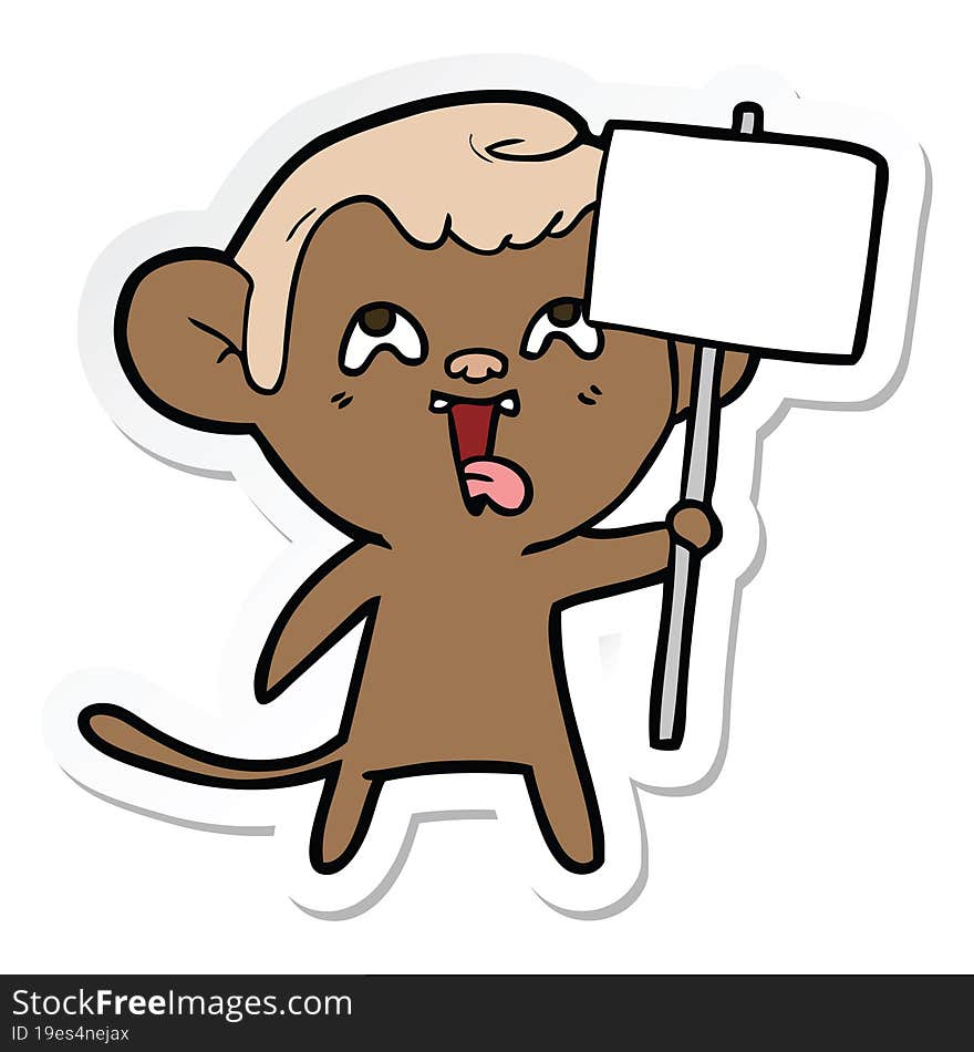 sticker of a crazy cartoon monkey with sign