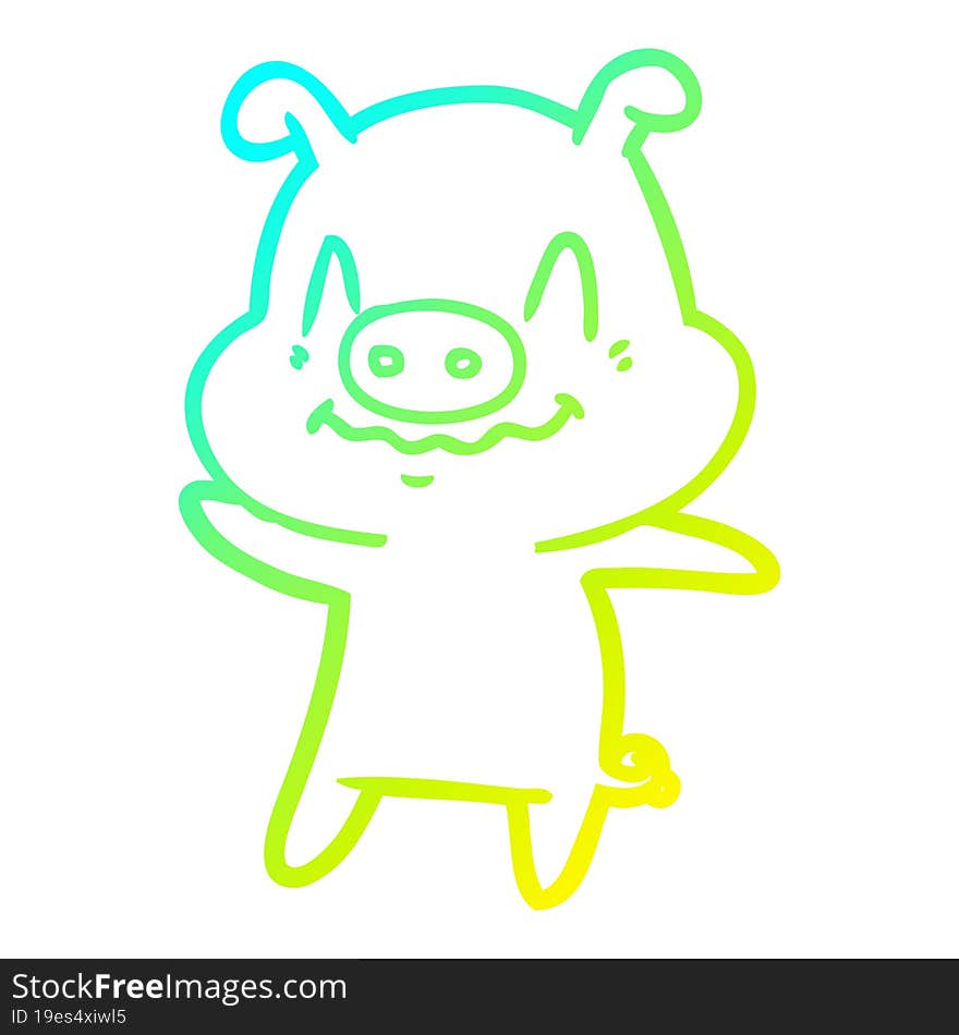 cold gradient line drawing nervous cartoon pig