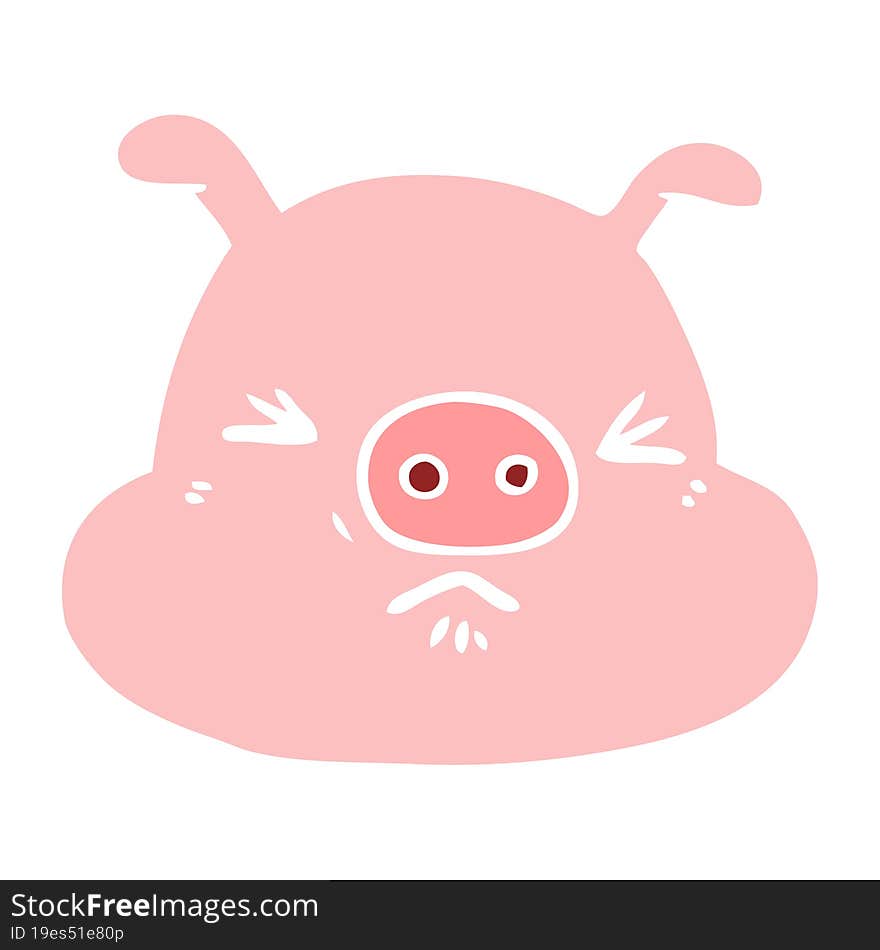 Flat Color Style Cartoon Angry Pig Face