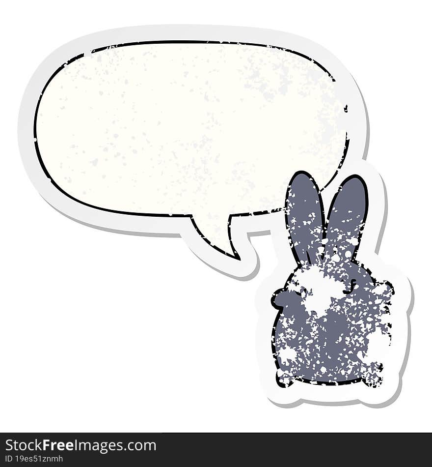 cute cartoon rabbit and speech bubble distressed sticker