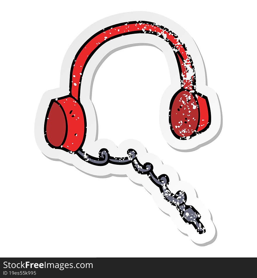 Distressed Sticker Of A Cartoon Headphones