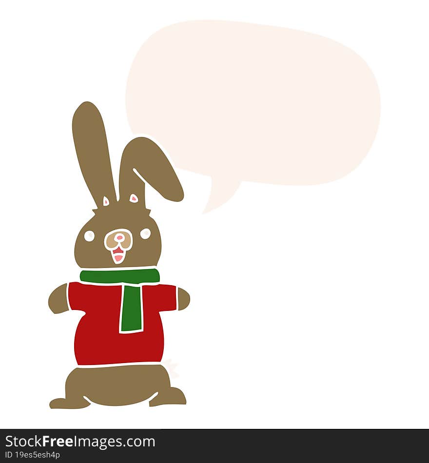 Cartoon Rabbit And Speech Bubble In Retro Style