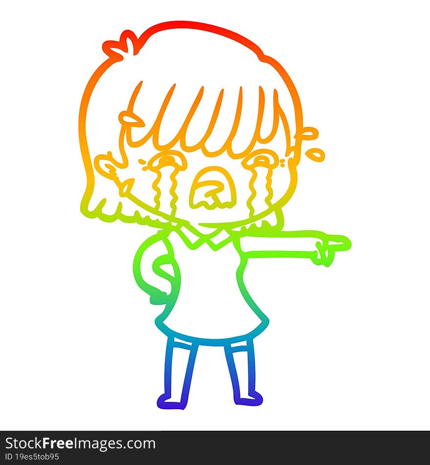 rainbow gradient line drawing of a cartoon girl crying