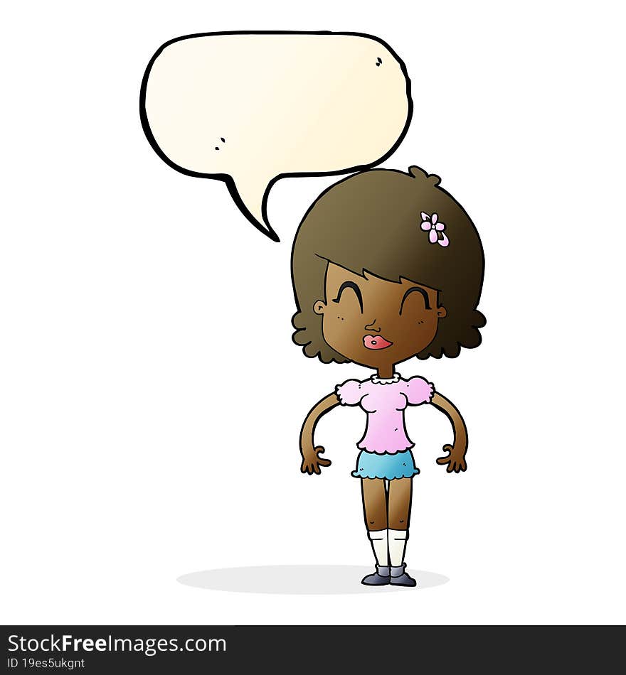 cartoon happy pretty woman  with speech bubble