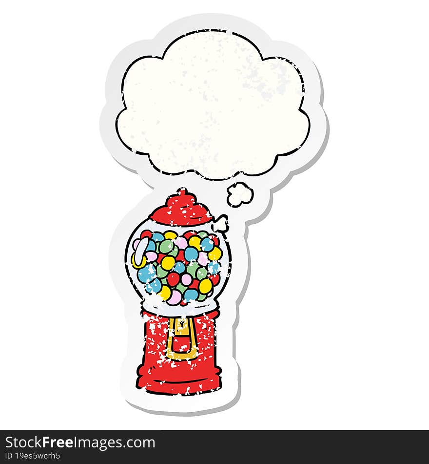 Cartoon Gumball Machine And Thought Bubble As A Distressed Worn Sticker