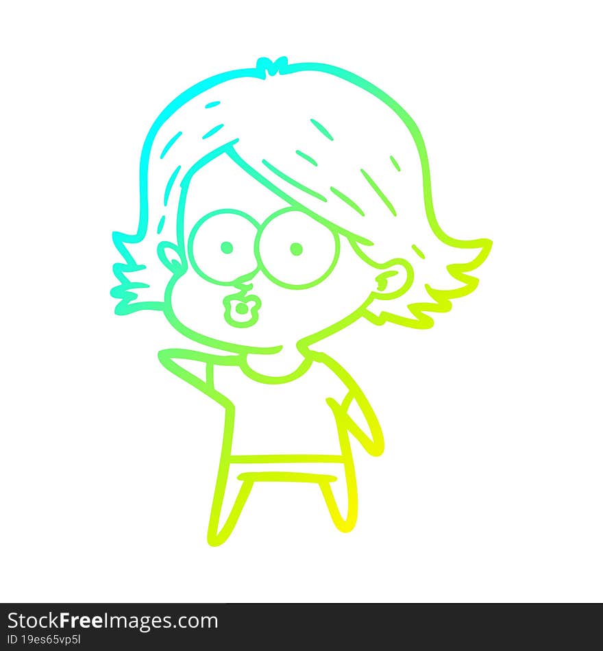 Cold Gradient Line Drawing Cartoon Girl Pouting