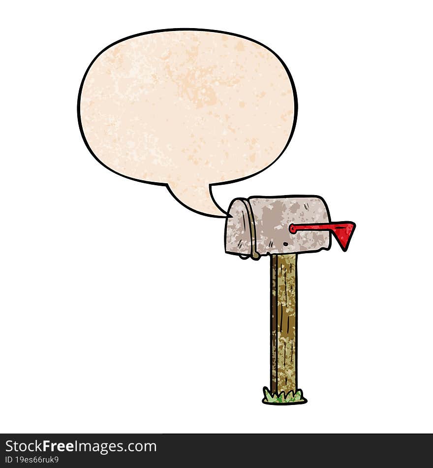 Cartoon Mailbox And Speech Bubble In Retro Texture Style