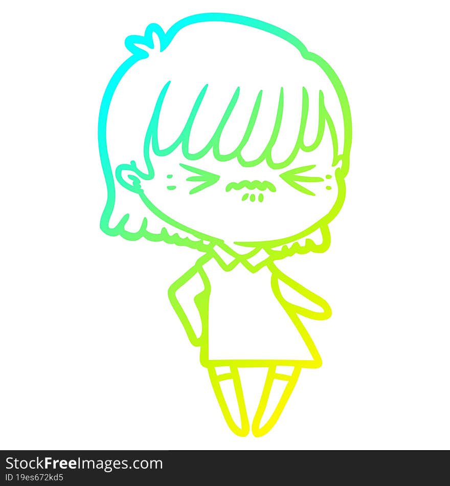 cold gradient line drawing annoyed cartoon girl