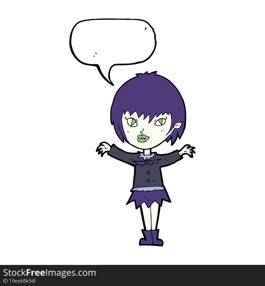 cartoon vampire girl with speech bubble