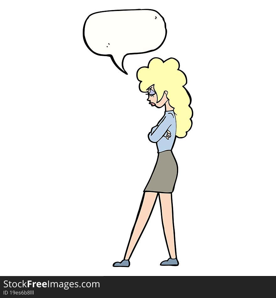 cartoon annoyed woman with speech bubble