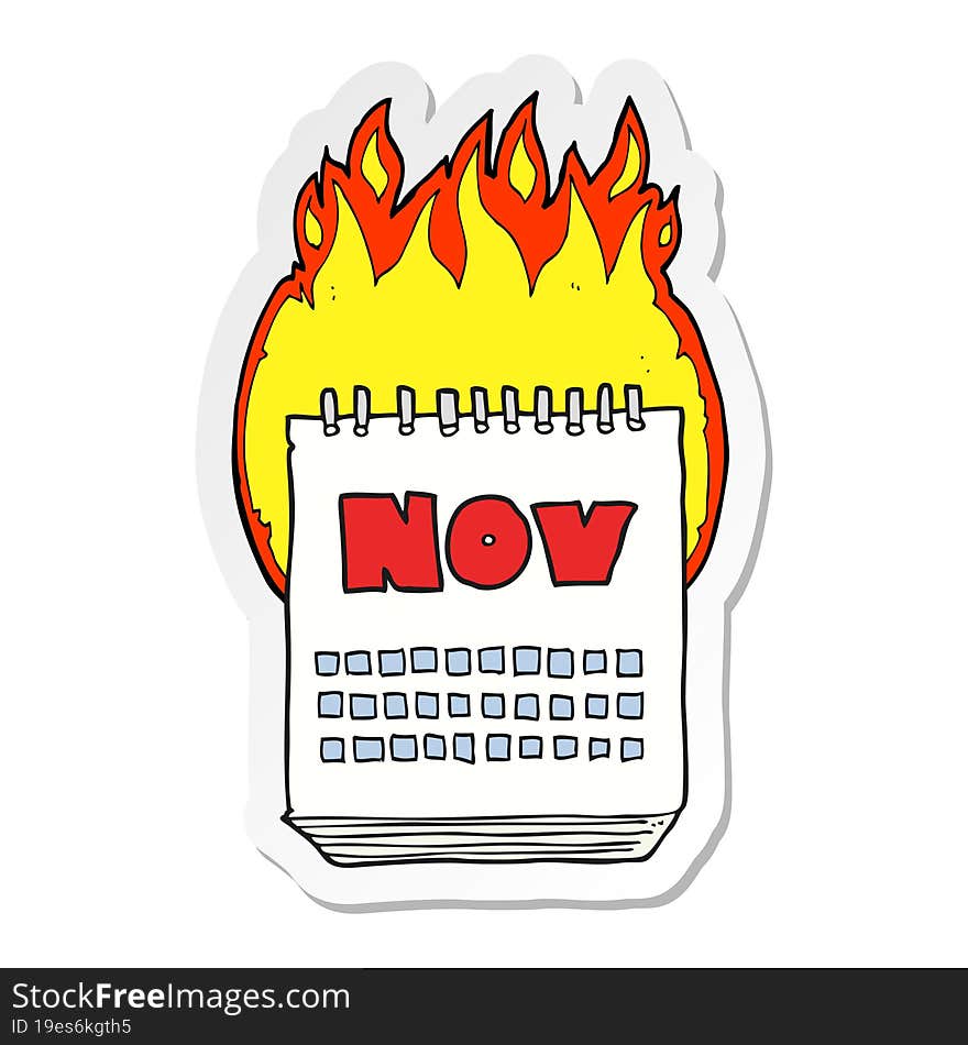 sticker of a cartoon calendar showing month of November