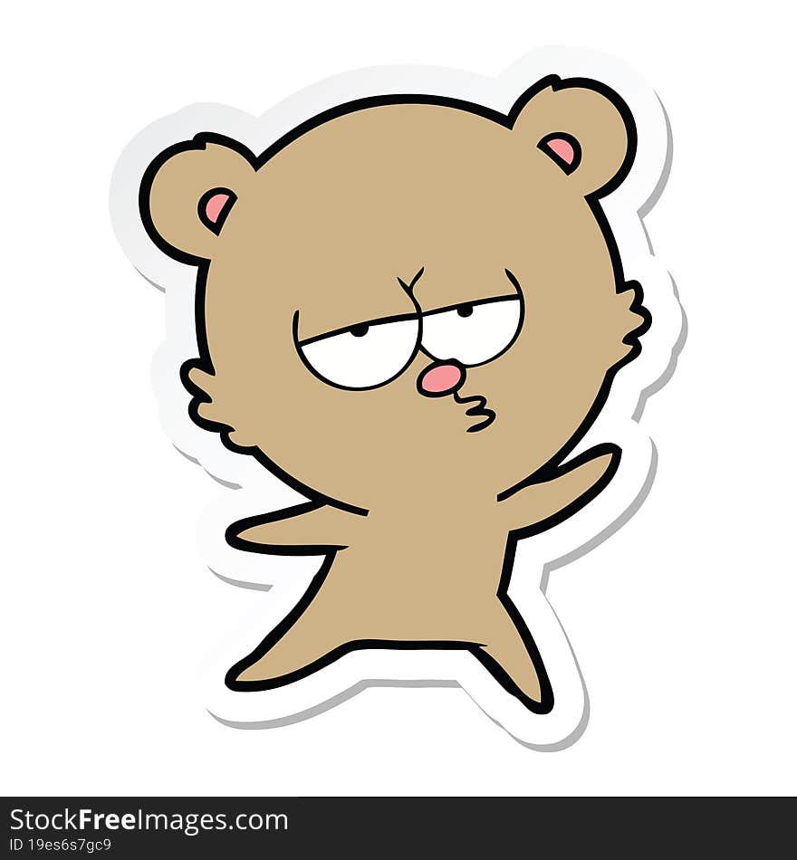 sticker of a bored bear cartoon