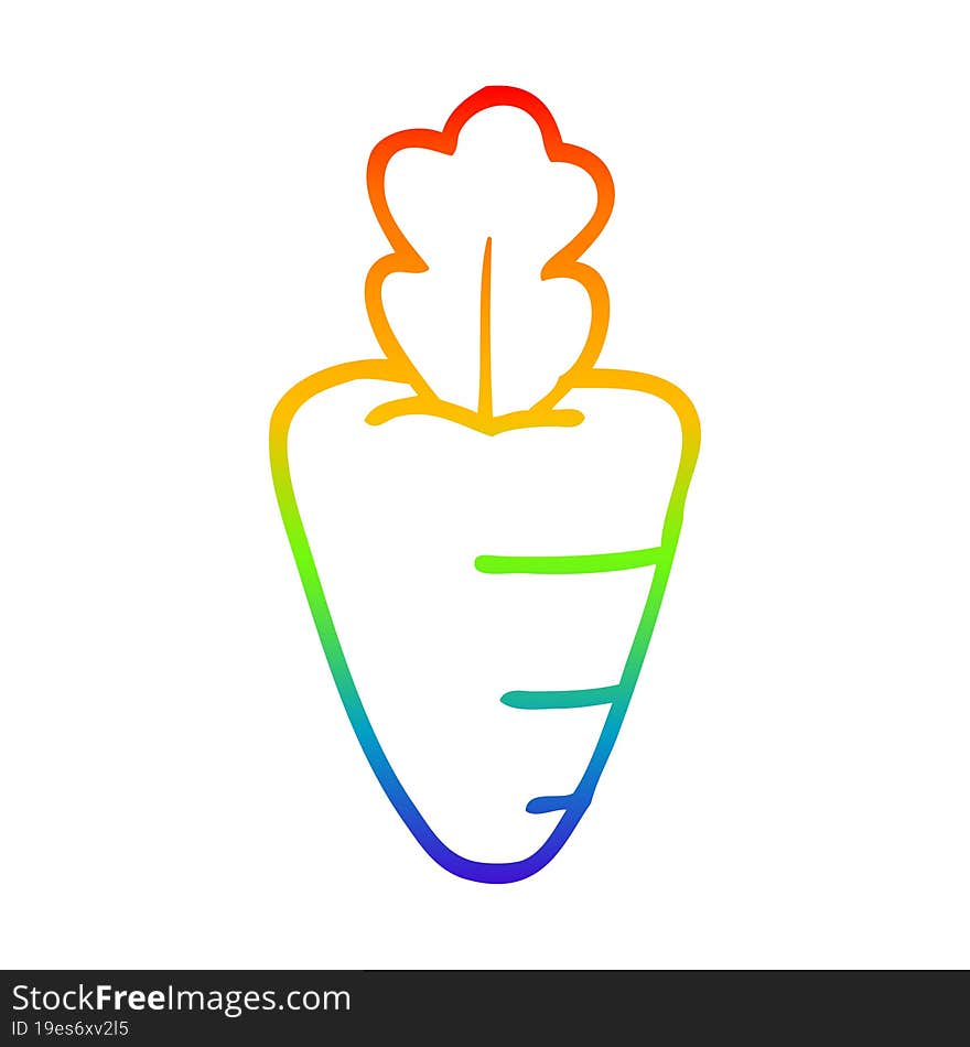 rainbow gradient line drawing of a cartoon carrot