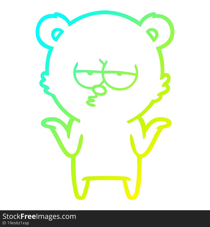 cold gradient line drawing bored bear cartoon shrugging