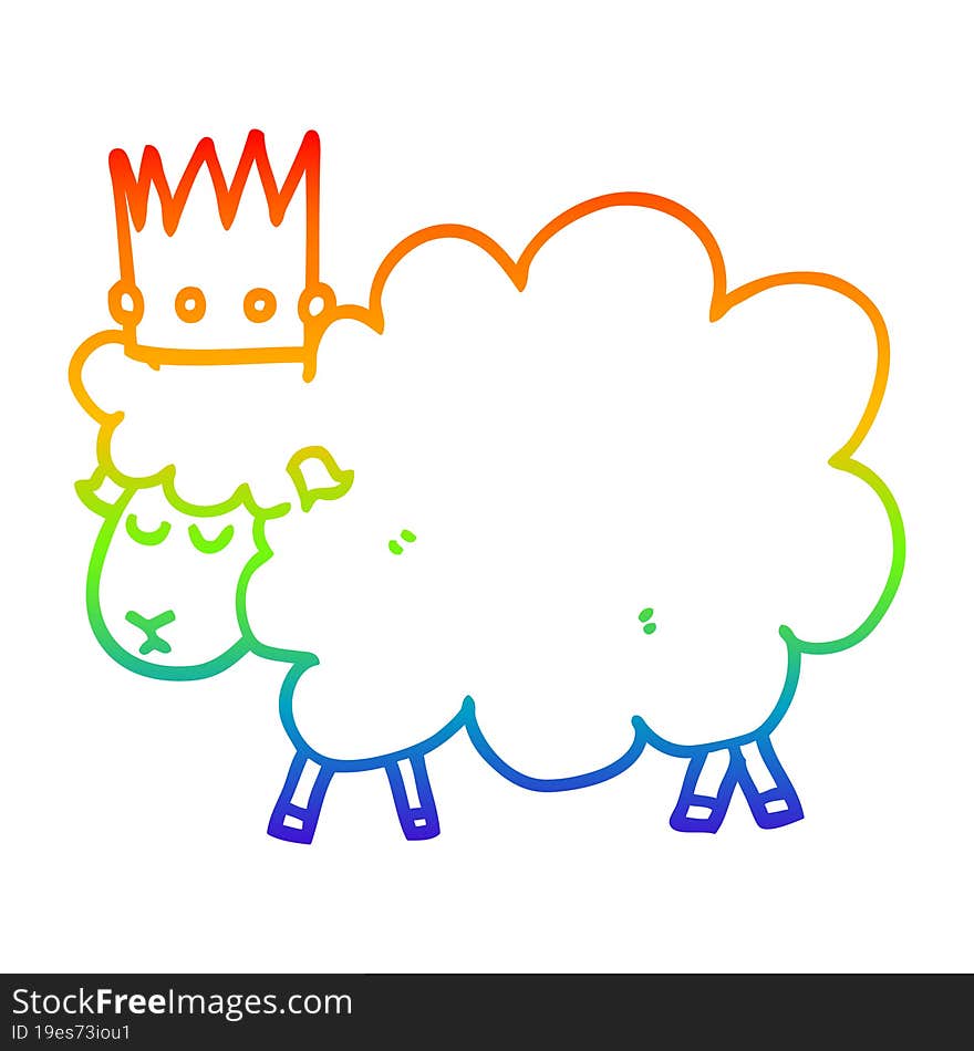 rainbow gradient line drawing cartoon sheep wearing crown