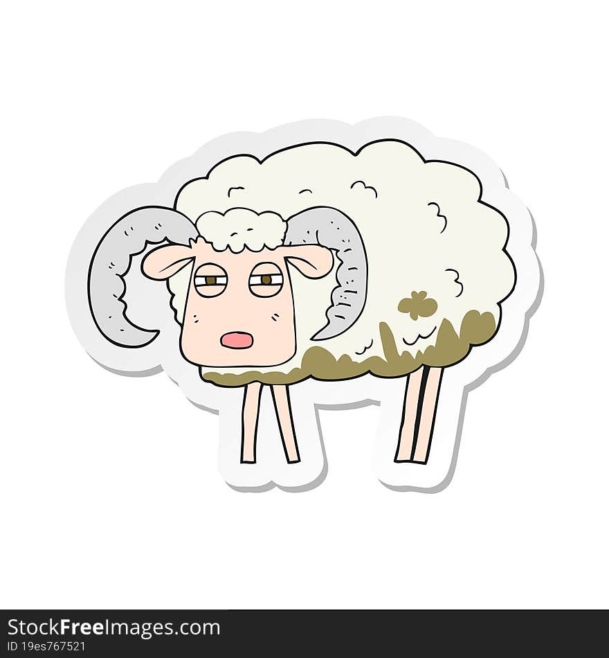 sticker of a cartoon ram covered in mud