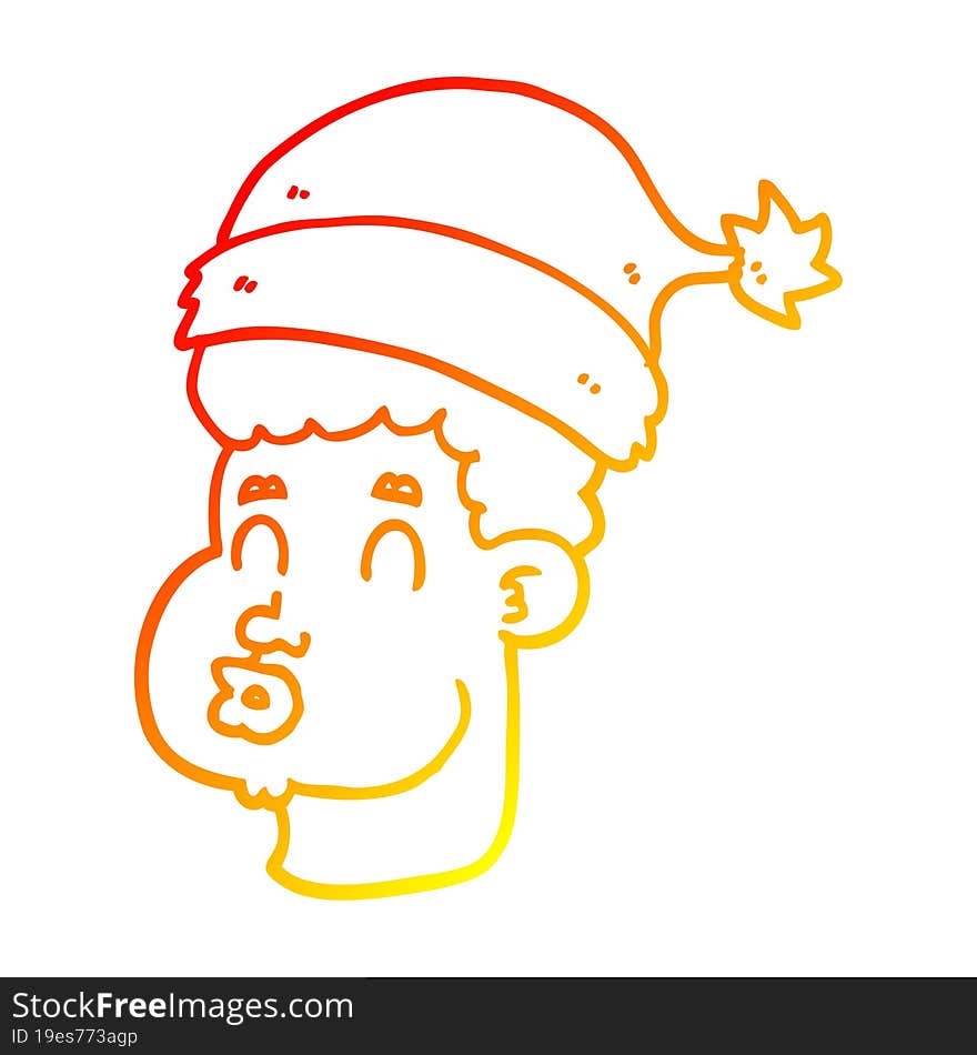 warm gradient line drawing of a cartoon man wearing christmas hat