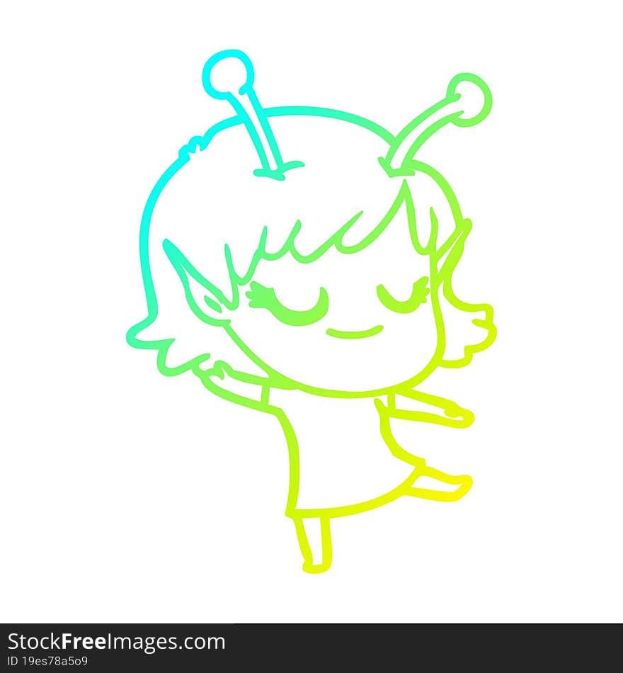 cold gradient line drawing smiling alien girl cartoon