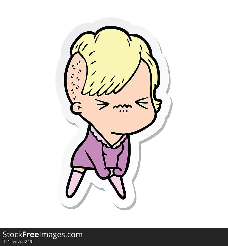 sticker of a cartoon annoyed hipster girl