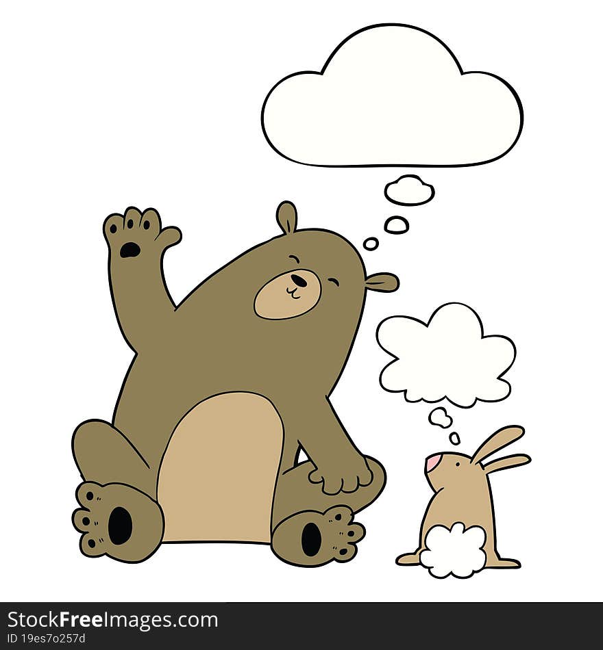 Cartoon Bear And Rabbit Friends And Thought Bubble