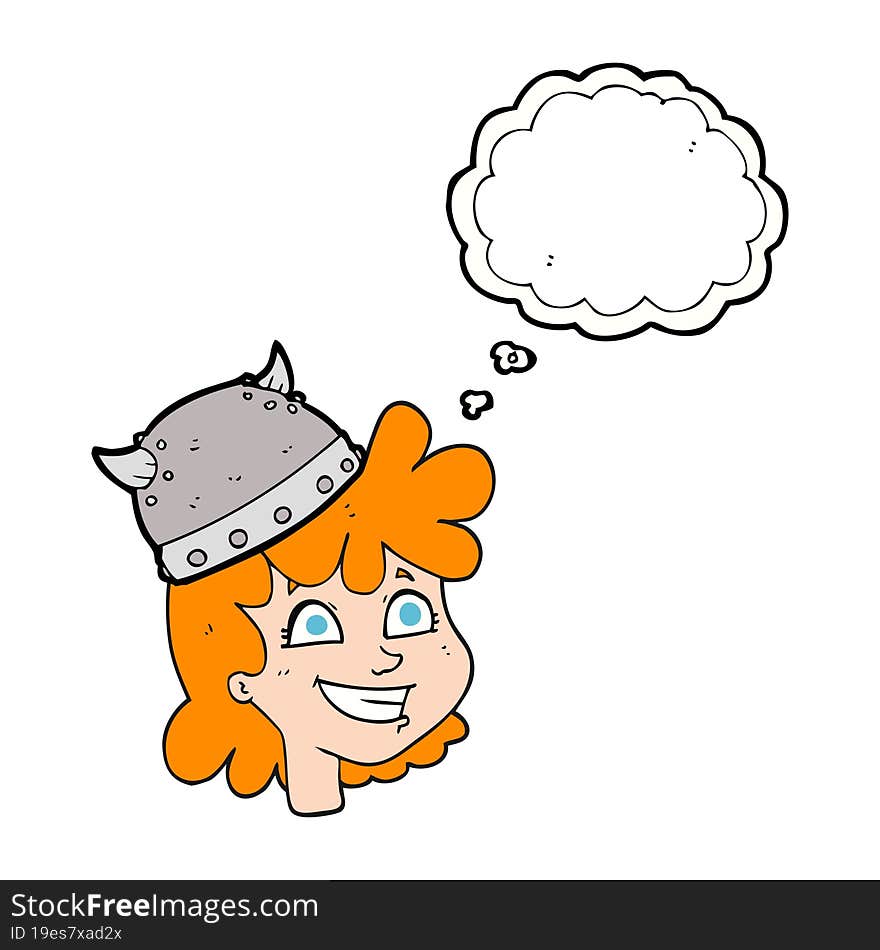 freehand drawn thought bubble cartoon female viking. freehand drawn thought bubble cartoon female viking