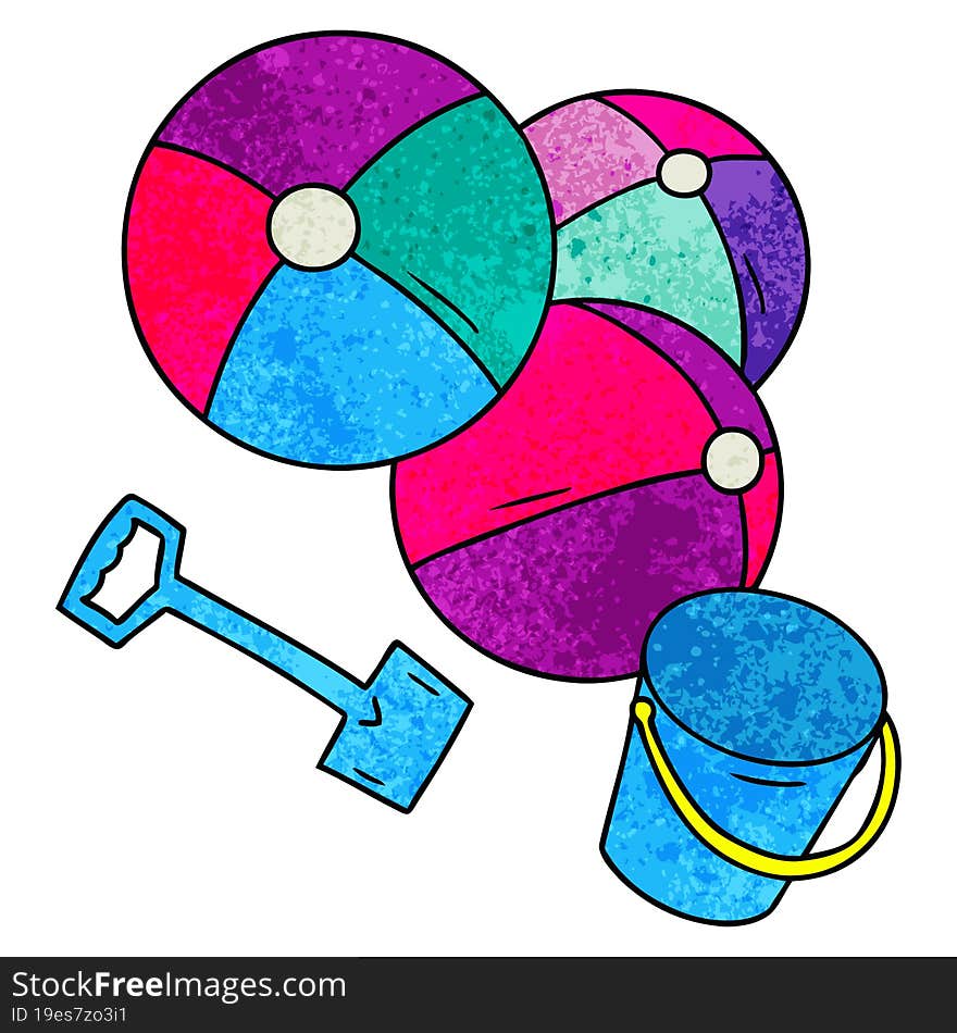 Textured Cartoon Doodle Beach Balls With A Bucket And Spade