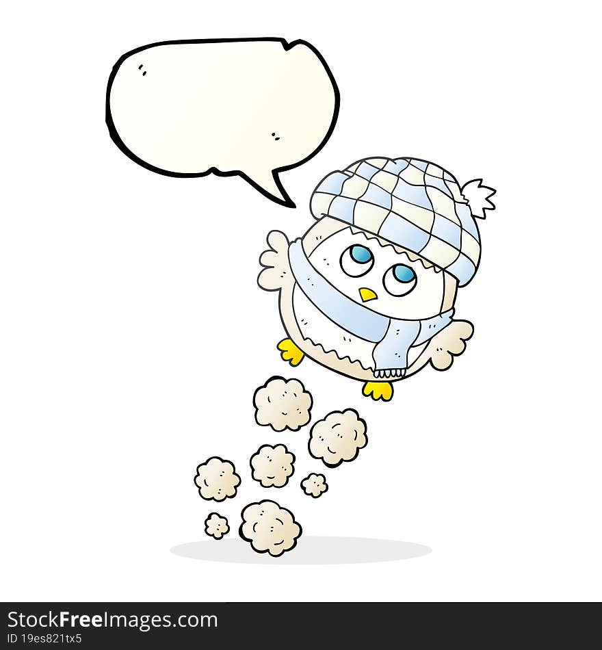 speech bubble cartoon cute little owl flying