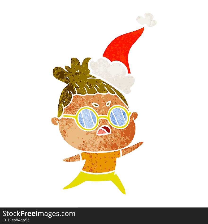 retro cartoon of a annoyed woman wearing santa hat