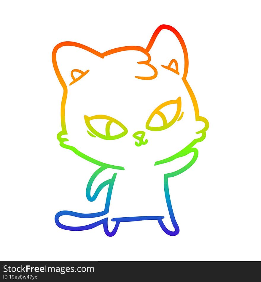 rainbow gradient line drawing of a cute cartoon cat