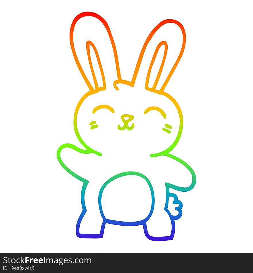 rainbow gradient line drawing of a cartoon happy bunny