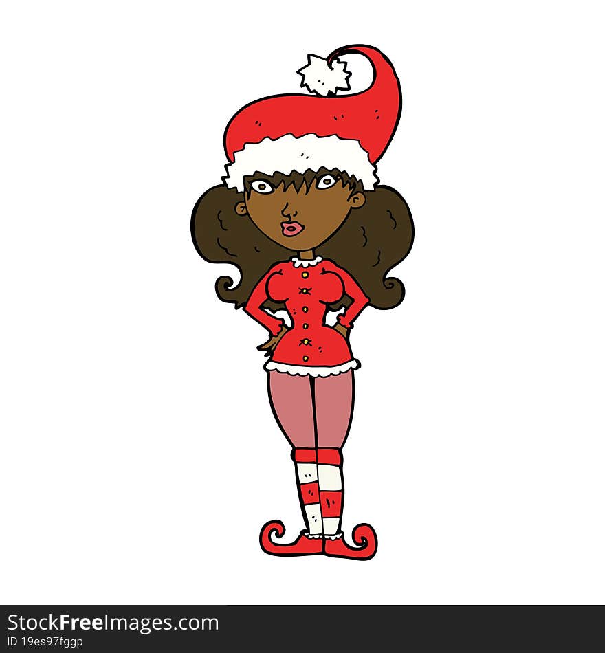 cartoon santa s helper woman