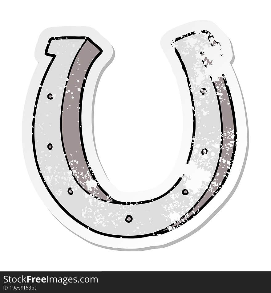 distressed sticker of a cartoon iron horse shoe