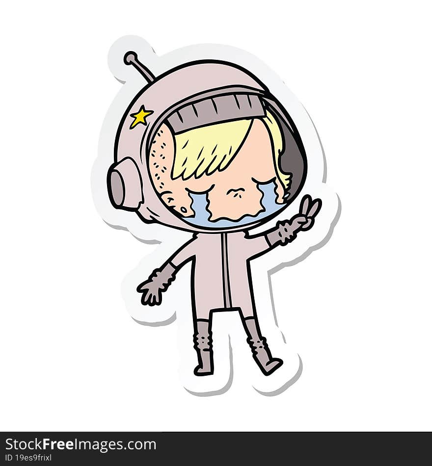 sticker of a cartoon crying astronaut girl