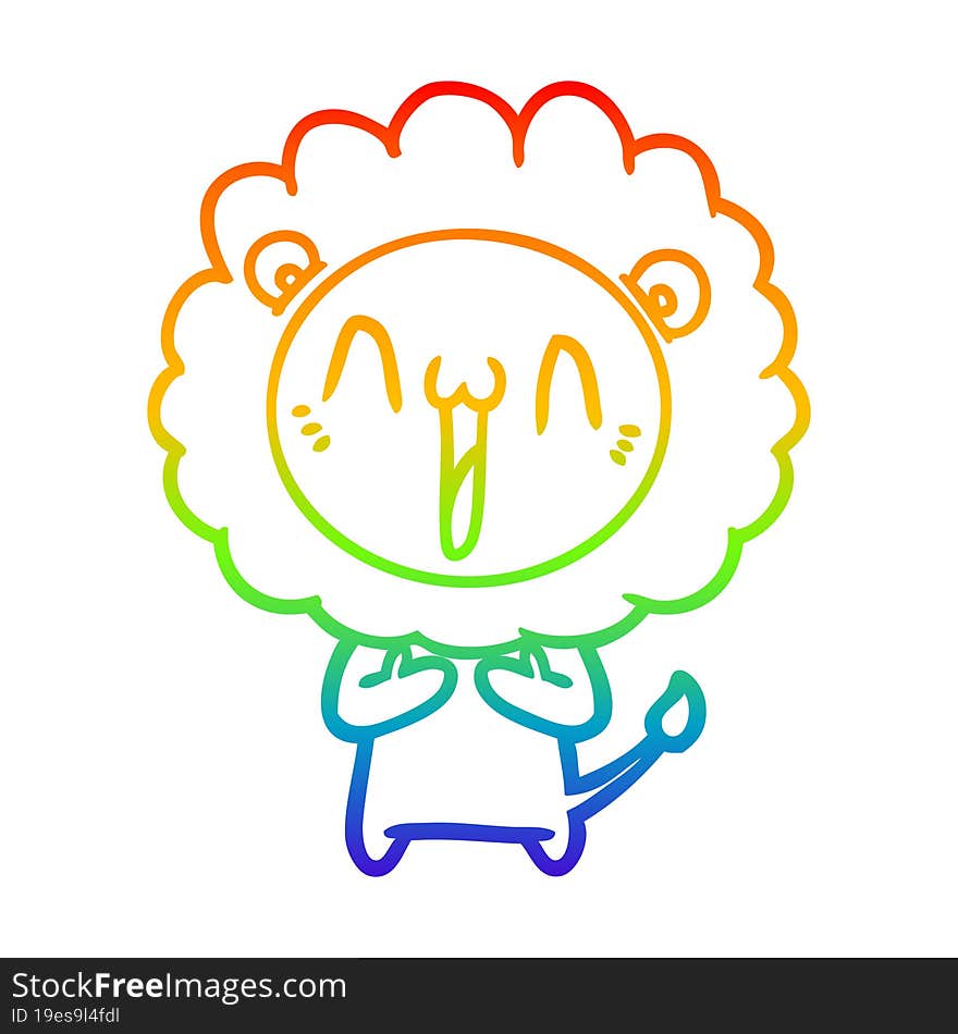 rainbow gradient line drawing happy cartoon lion