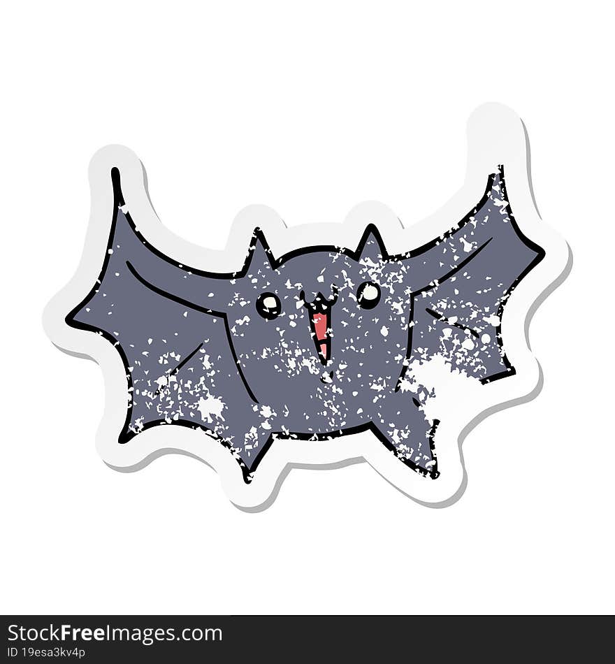 distressed sticker of a cartoon happy vampire bat