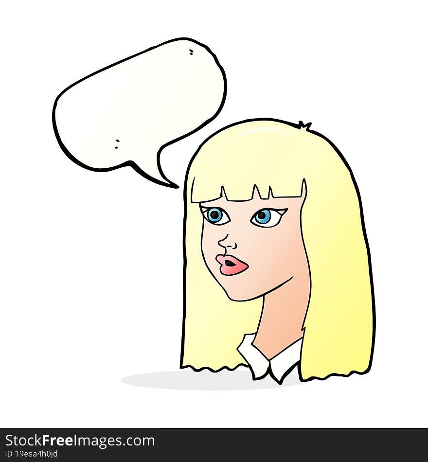 cartoon pretty girl with long hair with speech bubble