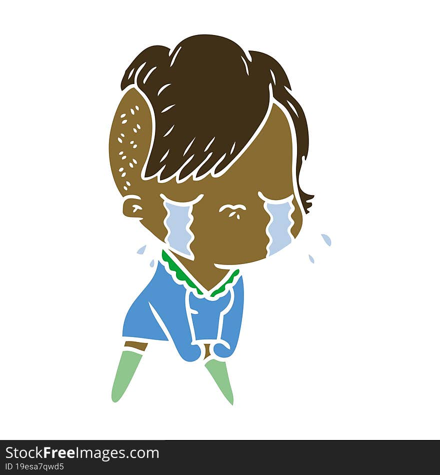 flat color style cartoon crying girl