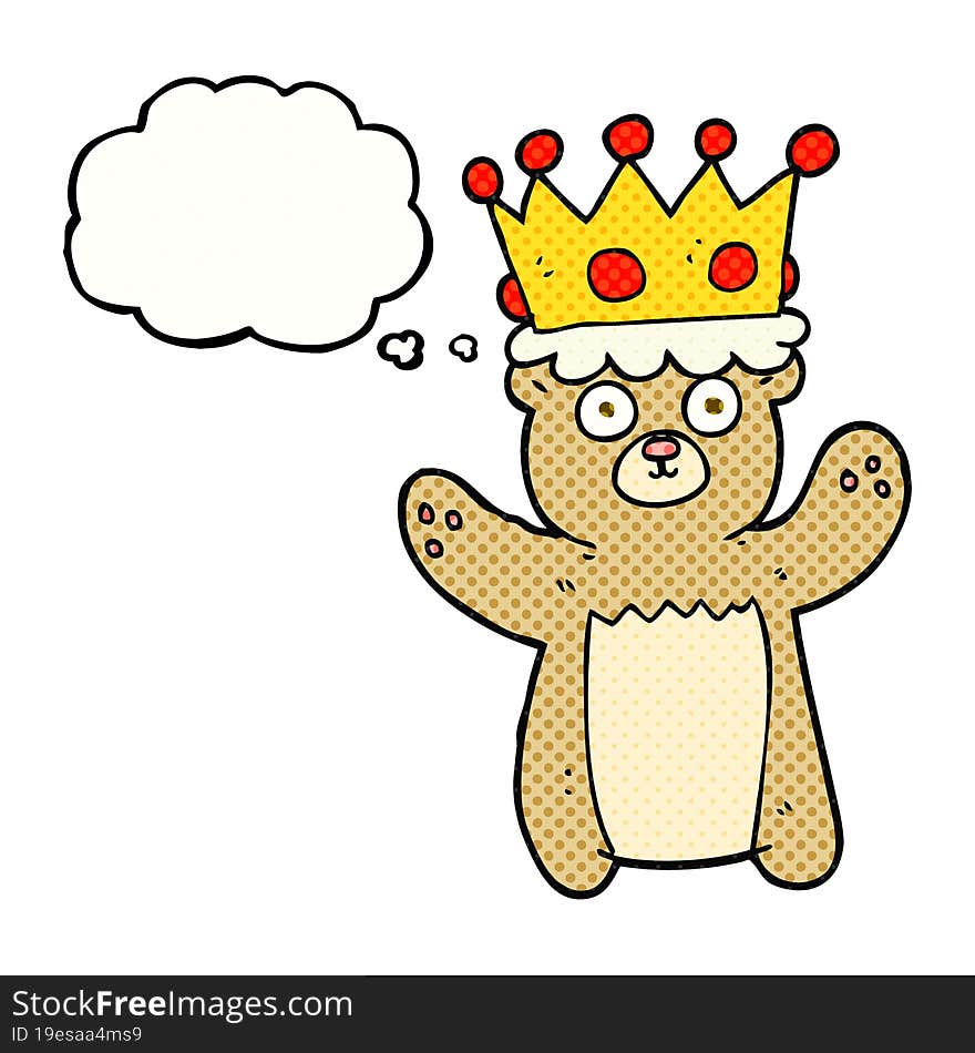 freehand drawn thought bubble cartoon teddy bear wearing crown